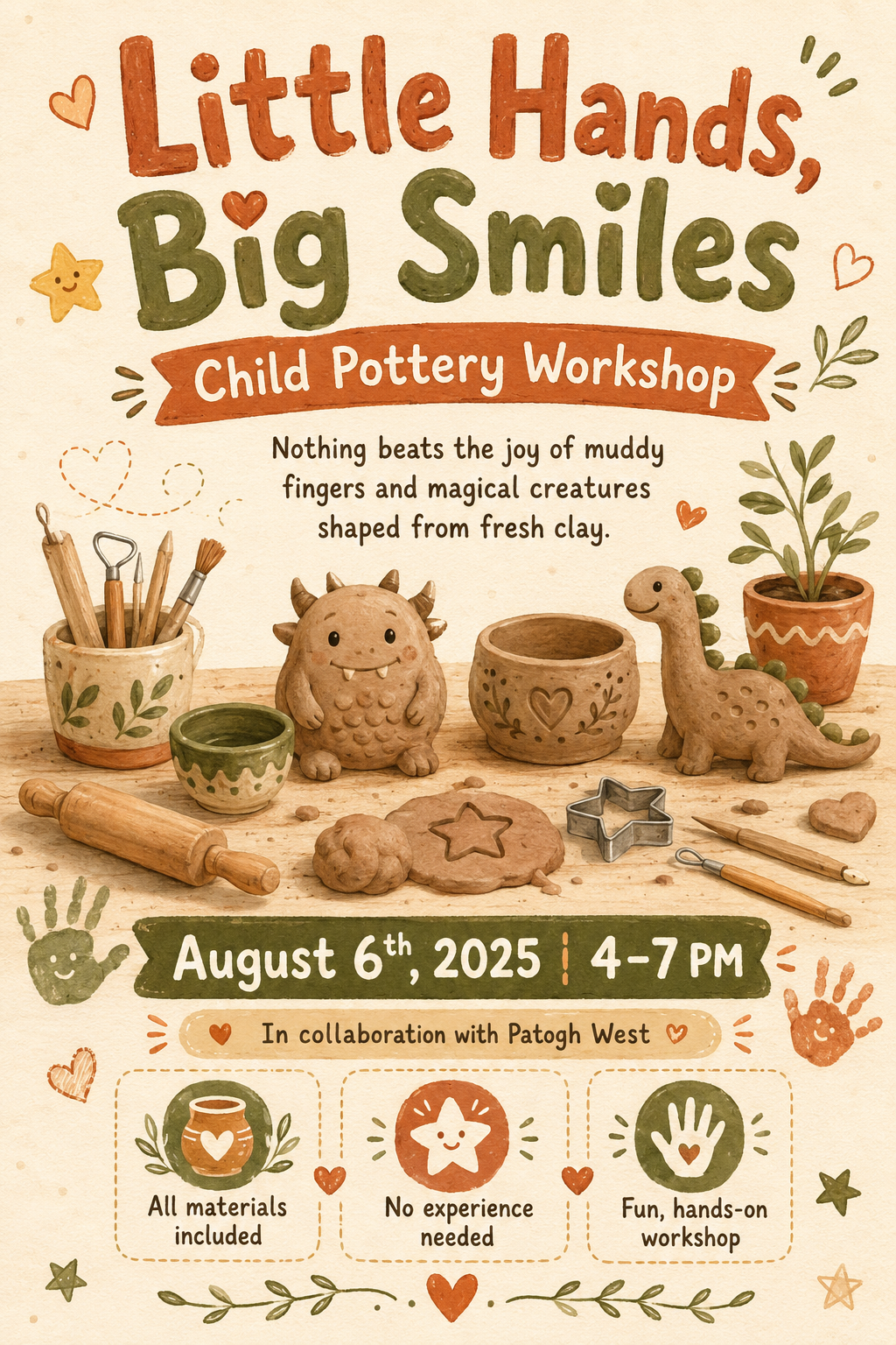 Little Hands Big Smiles child pottery workshop poster